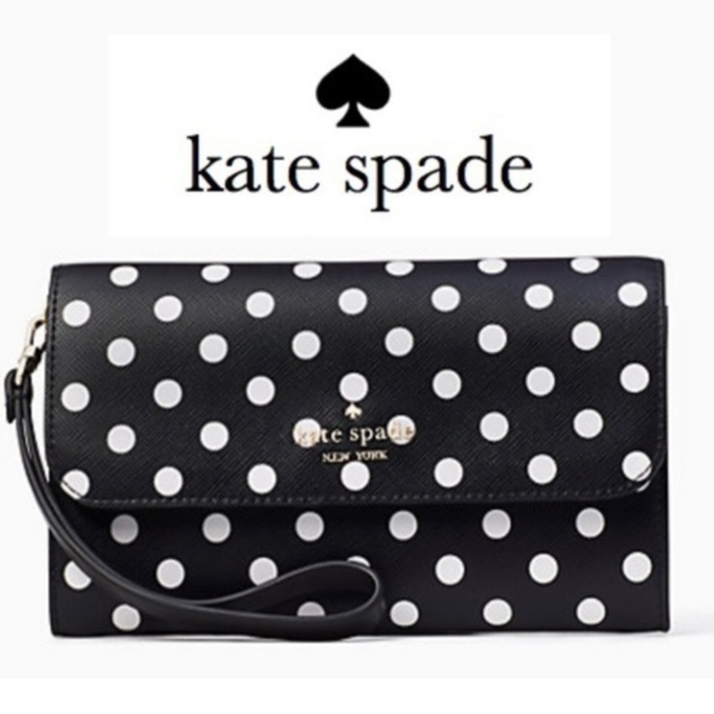 Kate Spade Black & White Polka Dot Med Phone Wristlet Clutch NWT